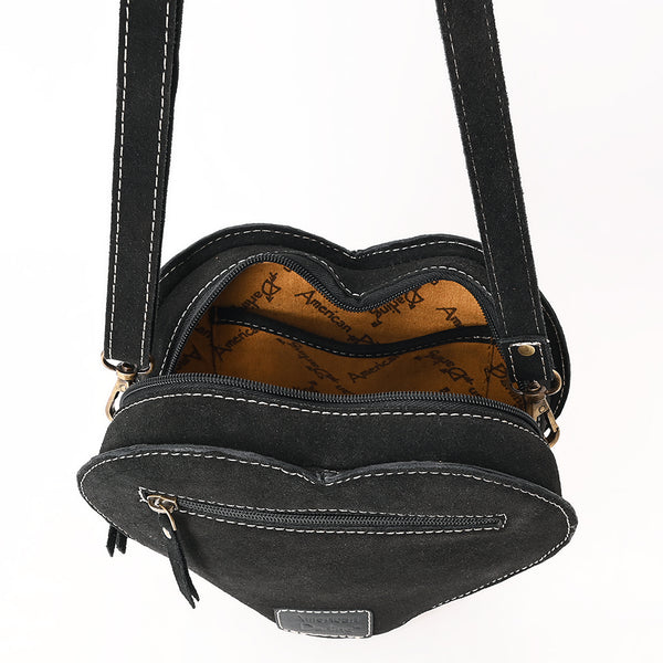 ADBGA688 American Darling Heart Shaped Black Suede Leather Canteen Bag