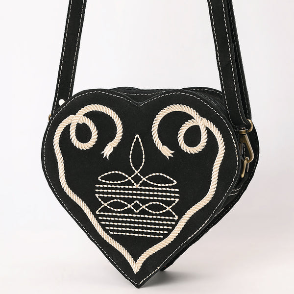 ADBGA688 American Darling Heart Shaped Black Suede Leather Canteen Bag