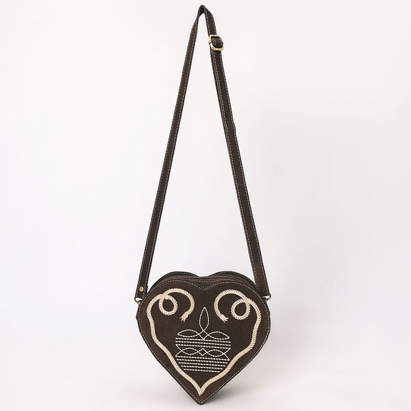 ADBGA688 American Darling Heart Shaped Black Suede Leather Canteen Bag