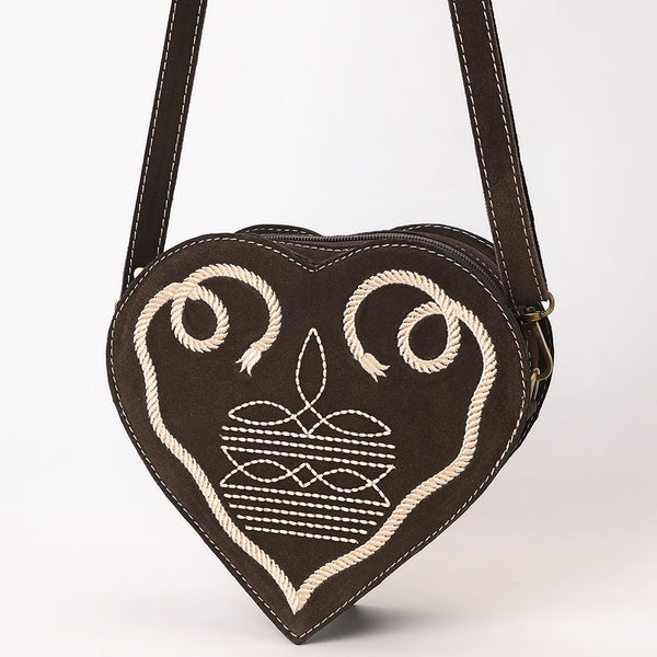 ADBGA688 American Darling Heart Shaped Black Suede Leather Canteen Bag
