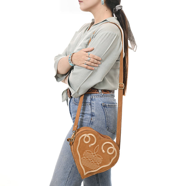 ADBGA688 American Darling Heart Shaped Black Suede Leather Canteen Bag