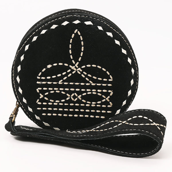 ADBGA689 American Darling Heart Shaped Black Genuine Suede Leather Canteen Bag