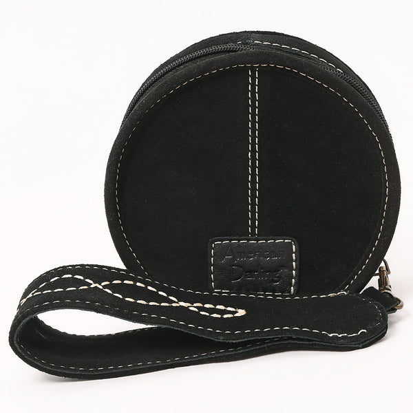 ADBGA689 American Darling Heart Shaped Black Genuine Suede Leather Canteen Bag