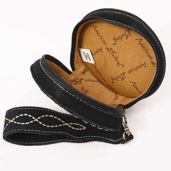 ADBGA689 American Darling Heart Shaped Black Genuine Suede Leather Canteen Bag