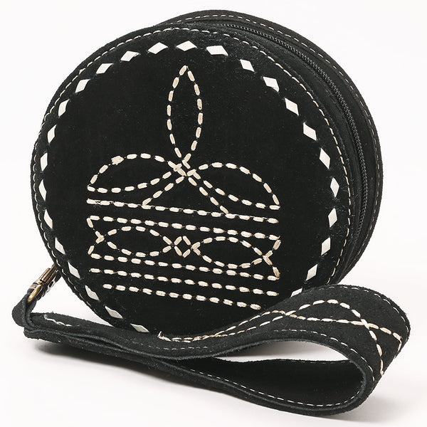 ADBGA689 American Darling Heart Shaped Black Genuine Suede Leather Canteen Bag