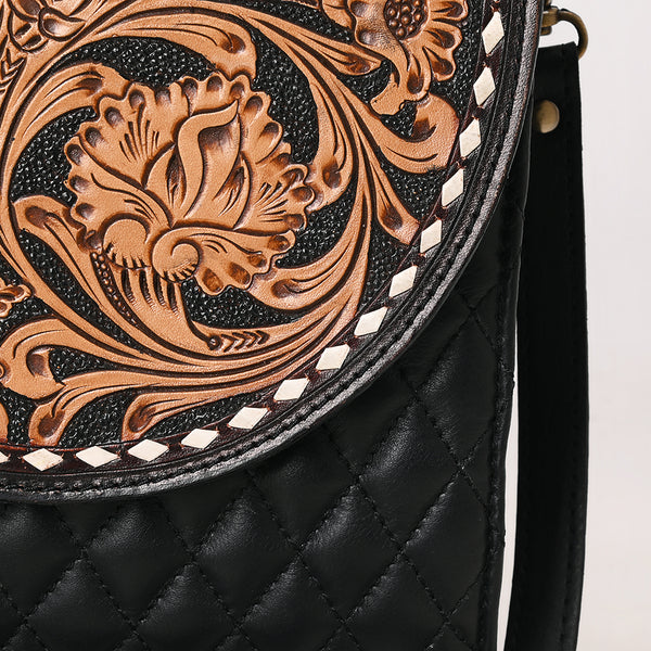 ADBGA691 American Darling Tooled Floral Quilted Leather Cross body Bag