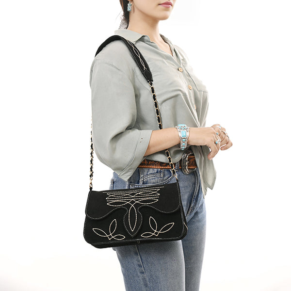ADBGA692 American Darling Boot Stitched Genuine Suede Leather Small Cross body Bag