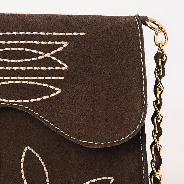 ADBGA692 Western Clutch Crossbody Bag with Cream Embroidery & Chain Strap
