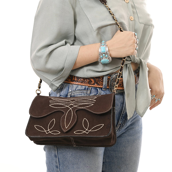 ADBGA692 Western Clutch Crossbody Bag with Cream Embroidery & Chain Strap