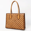 ADBGM525 Quilted Tan Leather Tote Bag - Western-Style Structured Cowgirl Handbag