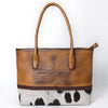 ADBGM526 Two-Tone Cowhide & Tooled Leather Tote - Western Handbag with Braided Trim