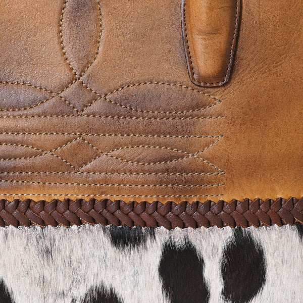 ADBGM526 Two-Tone Cowhide & Tooled Leather Tote - Western Handbag with Braided Trim