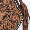 ADBGA702 American Darling Western Hexagon Tooled Leather Canteen Bag with Floral Carving & Tassels