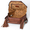 ADBGA702 American Darling Western Hexagon Tooled Leather Canteen Bag with Floral Carving & Tassels