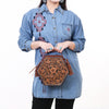 ADBGA702 American Darling Western Hexagon Tooled Leather Canteen Bag with Floral Carving & Tassels