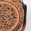 ADBGA705 American Darling Round Western Tooled Leather Canteen Bag - Floral Hand-Carved Design