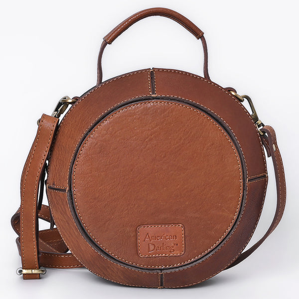 ADBGA705 American Darling Round Western Tooled Leather Canteen Bag - Floral Hand-Carved Design