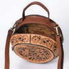 ADBGA705 American Darling Round Western Tooled Leather Canteen Bag - Floral Hand-Carved Design