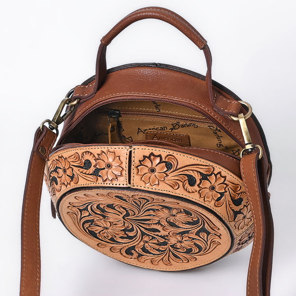 ADBGA705 American Darling Round Western Tooled Leather Canteen Bag - Floral Hand-Carved Design
