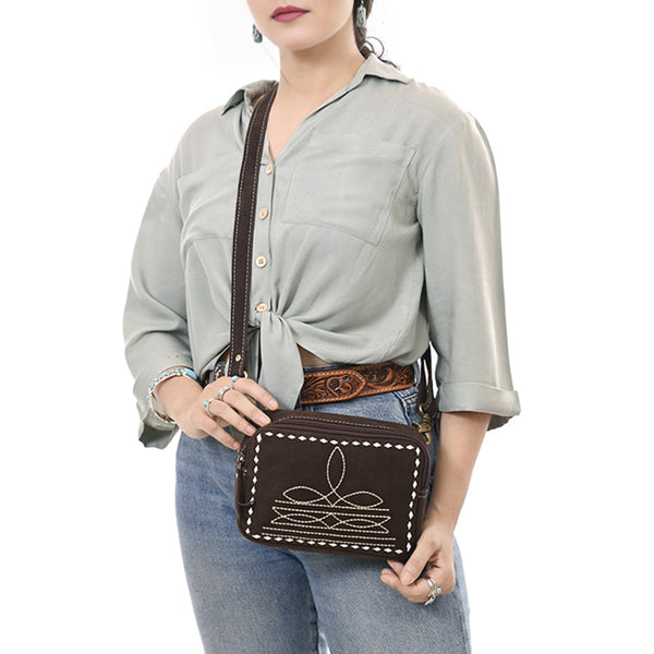 ADBGA710 American Darling Buck Stitched Genuine Suede Leather Western Camera Bag
