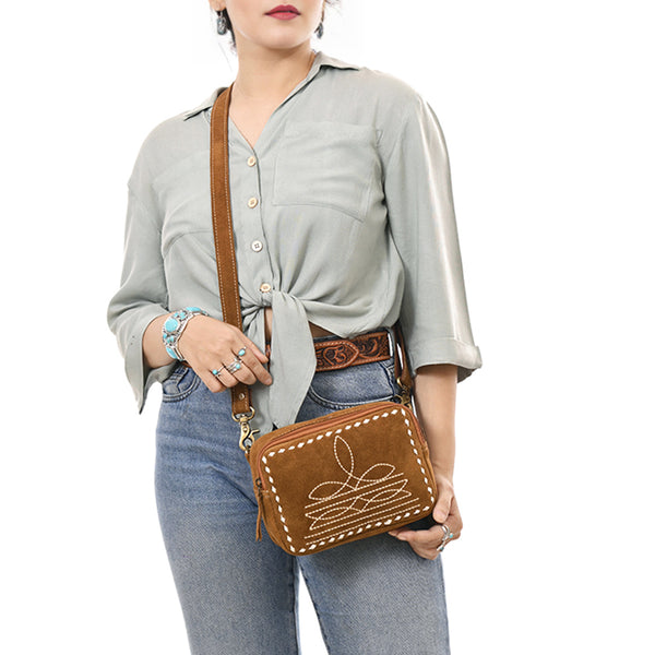 ADBGA710 American Darling Buck Stitched Genuine Suede Leather Western Camera Bag