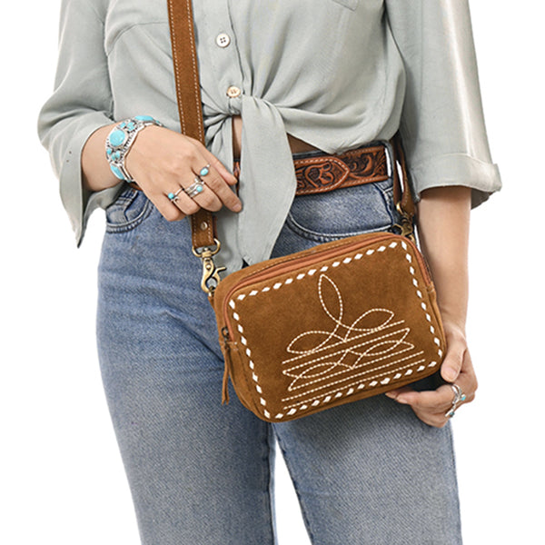 ADBGA710 American Darling Buck Stitched Genuine Suede Leather Western Camera Bag