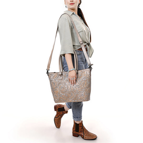 ADBG1519 American Darling Western Genuine Leather Tote Bag with Hand-Tooled Detailing | Premium Everyday Carry