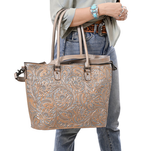 ADBG1519 American Darling Western Genuine Leather Tote Bag with Hand-Tooled Detailing | Premium Everyday Carry