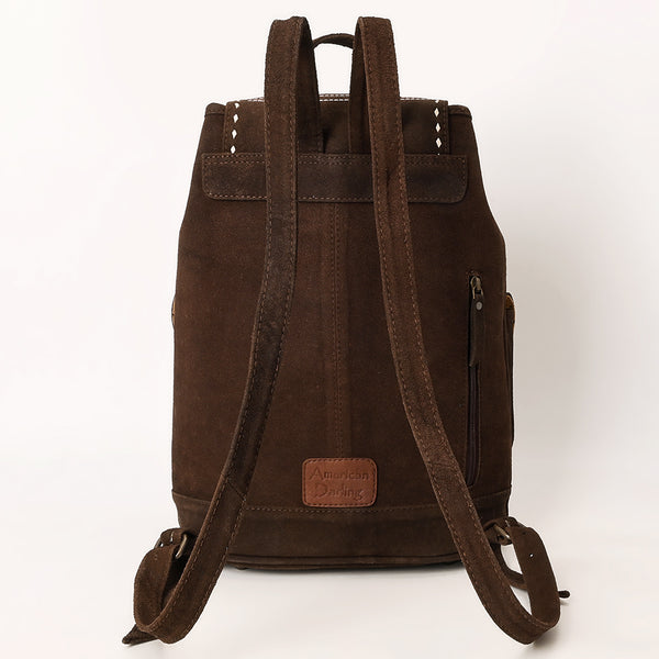 ADBG1640 American Darling Western Genuine Suede Leather Backpack Bag with Buck Stitching & Tassel Accents