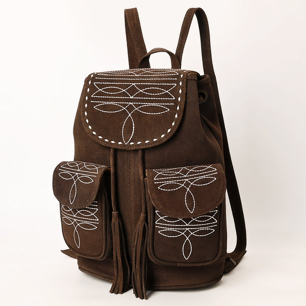 ADBG1640 American Darling Western Genuine Suede Leather Backpack Bag with Buck Stitching & Tassel Accents