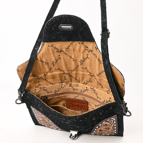 ADBG1641 American Darling Western Leather Small Cross Body Bag with Damascus Hand-Tooled Floral Accents