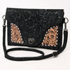 ADBG1641 American Darling Western Leather Small Cross Body Bag with Damascus Hand-Tooled Floral Accents