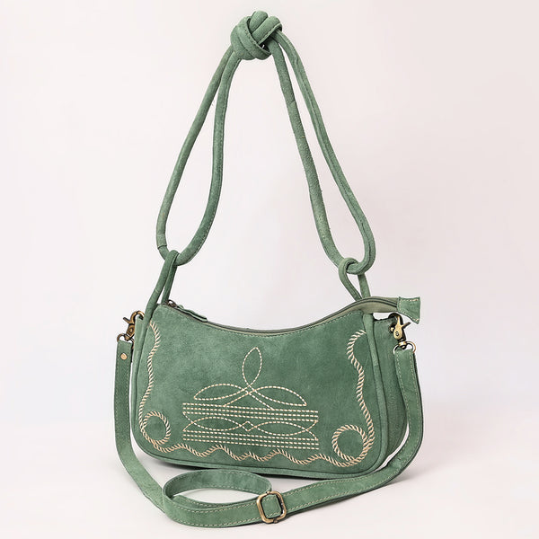 ADBGA645 Genuine suede Western Crossbody Bag with Contrast Stitching & Dual Strap Design
