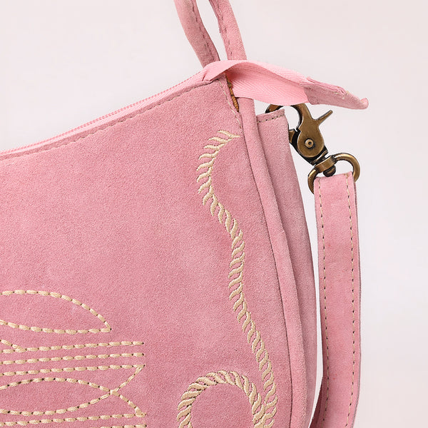 ADBGA645 Genuine suede Western Crossbody Bag with Contrast Stitching & Dual Strap Design
