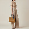 ADBGM484 Genuine suede Western Tote - White Stitch Detail with Braided Trim & Black Leather Handles