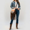 ADBGM540 Western Sunset Cowboy Fringe Messenger - Hair-On Leather AppliqueBag with Desert Scene
