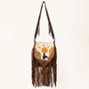 ADBGM540 Western Sunset Cowboy Fringe Messenger - Hair-On Leather AppliqueBag with Desert Scene