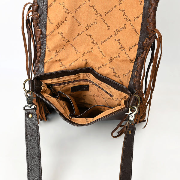 ADBGM540 Western Sunset Cowboy Fringe Messenger - Hair-On Leather AppliqueBag with Desert Scene