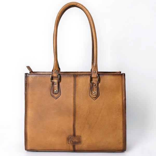 ADBGM542 Western Quilted Leather Tote Bag - Structured Cowgirl Handbag with Diamond Stitch Patch