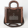 ADBG1642 American Darling Western Leather Tote Bag with Hand-Tooled Accents and Genuine Suede Body