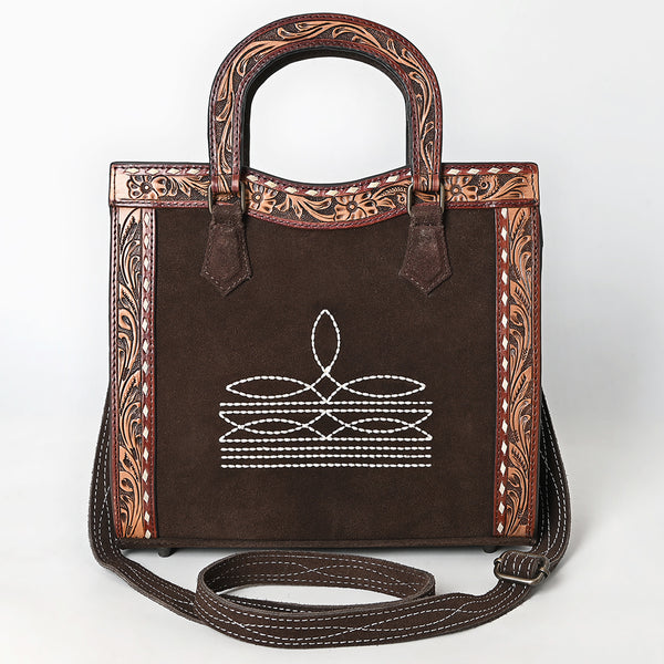 ADBG1642 American Darling Western Leather Tote Bag with Hand-Tooled Accents and Genuine Suede Body