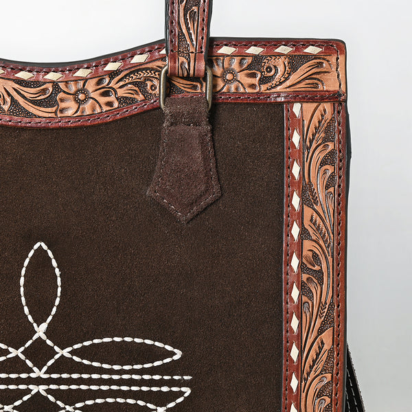 ADBG1642 American Darling Western Leather Tote Bag with Hand-Tooled Accents and Genuine Suede Body