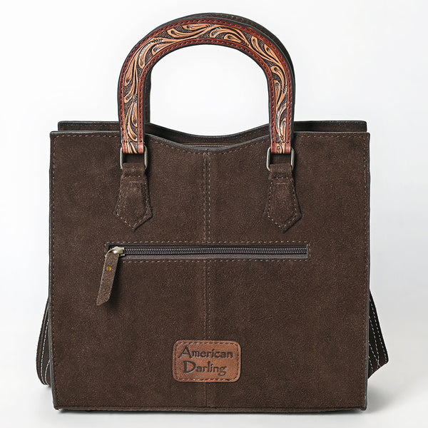 ADBG1642 American Darling Western Leather Tote Bag with Hand-Tooled Accents and Genuine Suede Body
