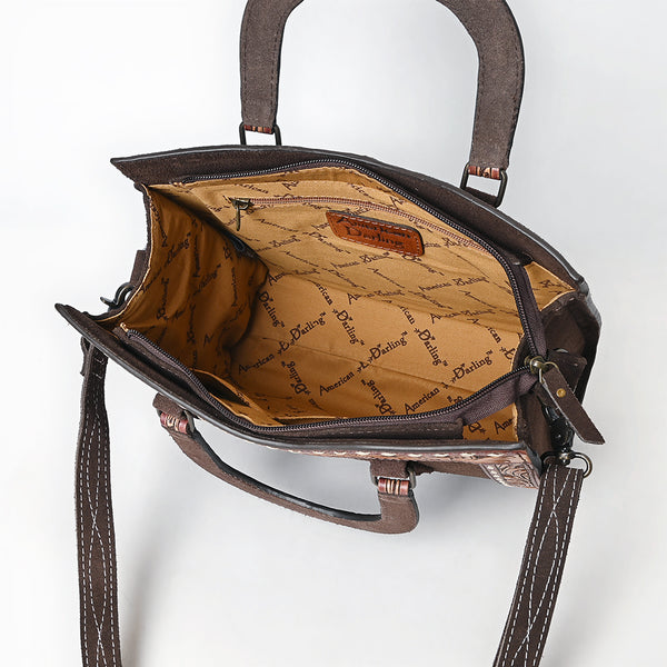 ADBG1642 American Darling Western Leather Tote Bag with Hand-Tooled Accents and Genuine Suede Body