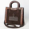 ADBG1642 American Darling Western Leather Tote Bag with Hand-Tooled Accents and Genuine Suede Body