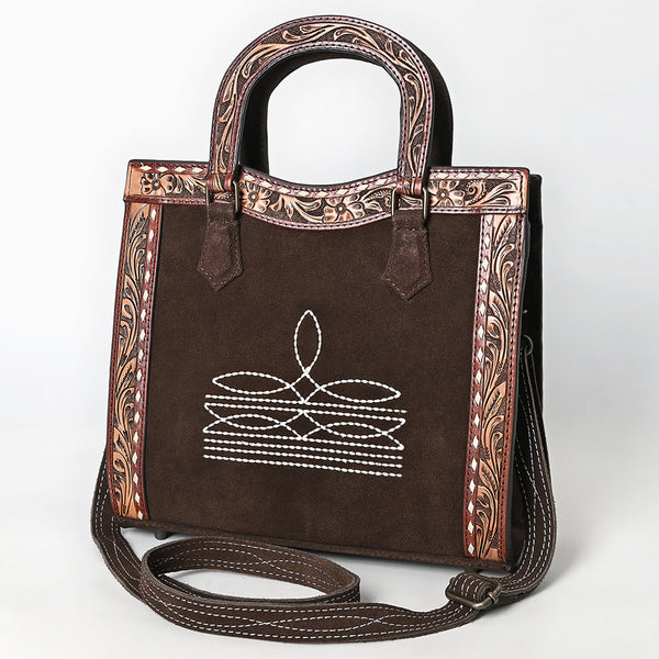ADBG1642 American Darling Western Leather Tote Bag with Hand-Tooled Accents and Genuine Suede Body