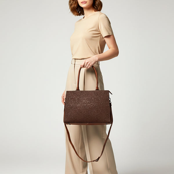 ADBG1644 American Darling Western Leather Damascus Tote Bag with Genuine Leather Handles and Spacious Interior
