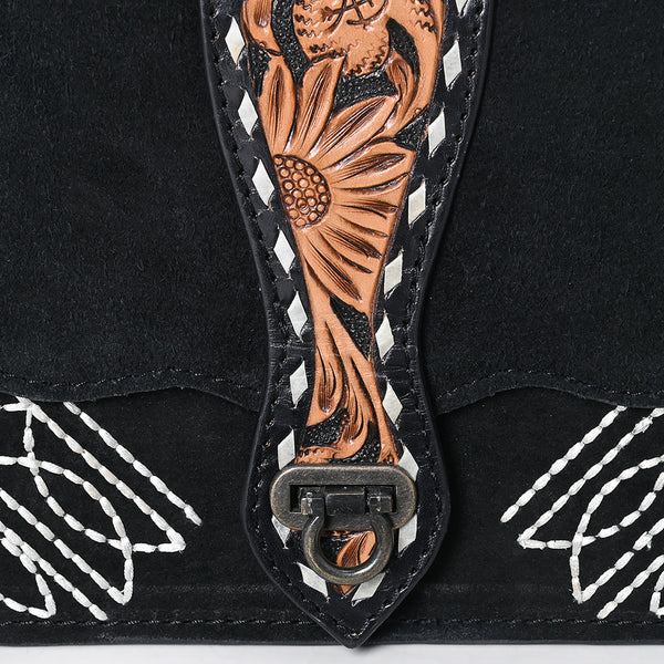 ADBG1646A American Darling Black Western Genuine Suede Leather Cross Body Bag Hand-Tooled with Adjustable Strap