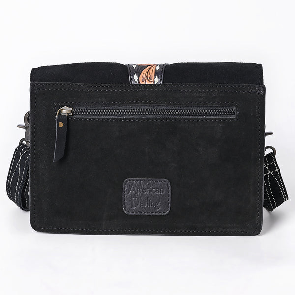 ADBG1646A American Darling Black Western Genuine Suede Leather Cross Body Bag Hand-Tooled with Adjustable Strap