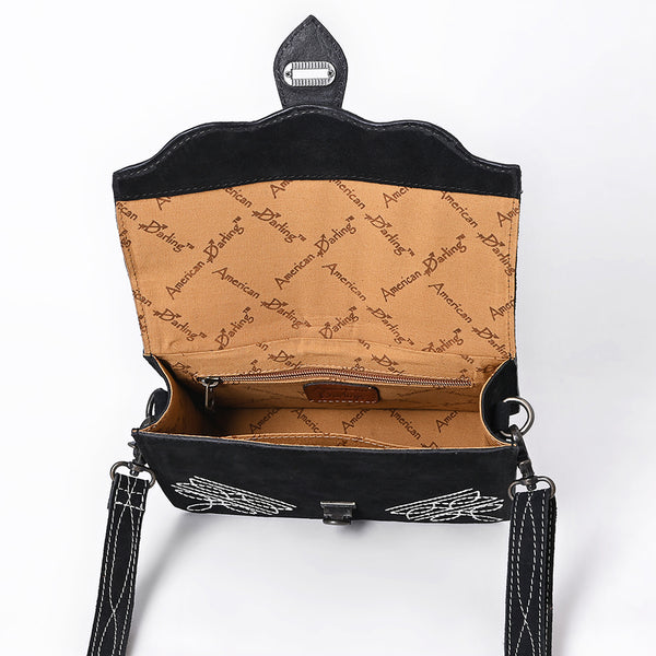 ADBG1646A American Darling Black Western Genuine Suede Leather Cross Body Bag Hand-Tooled with Adjustable Strap